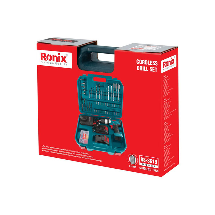 کیت دریل چکشی شارژی 20 ولت 53 پارچه رونیکس مدل RS-8619