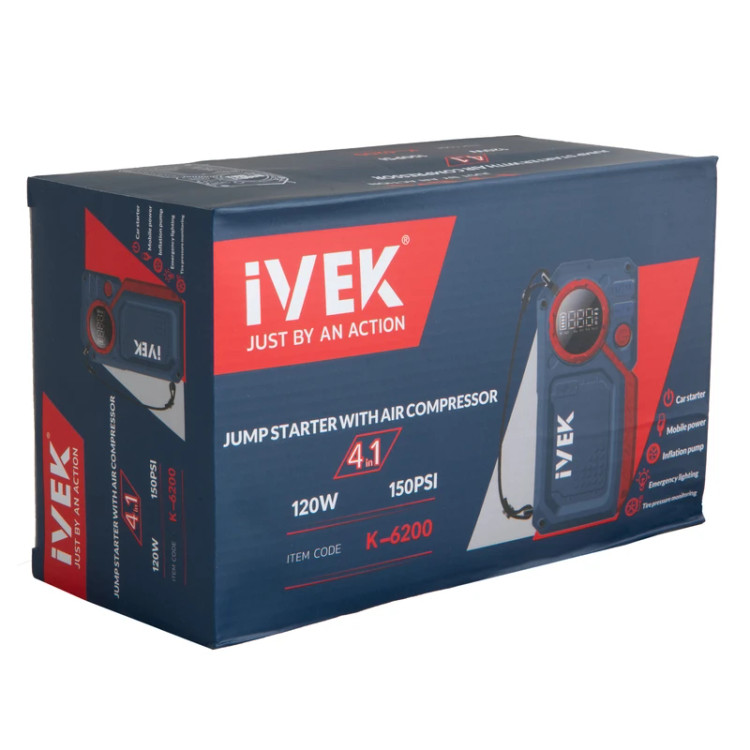 مینی کمپرسور شارژی و جامپ استارتر ایوک مدل K-6200